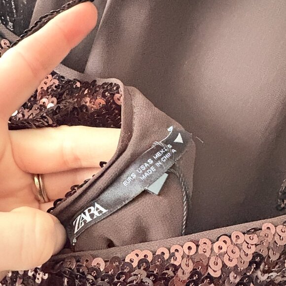Zara Festive Sequin Halter Maxi Dress Brown NWT Size Small - Picture 10 of 12